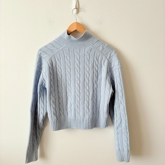 Aritzia Sunday Best Wool Lottie V-Neck Cable Knit Polo Sweater Light Blue XS - Picture 6 of 8